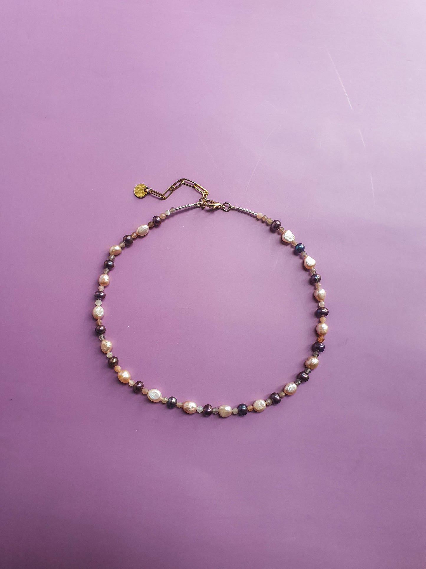 Pearls and sun stone Princess Necklace