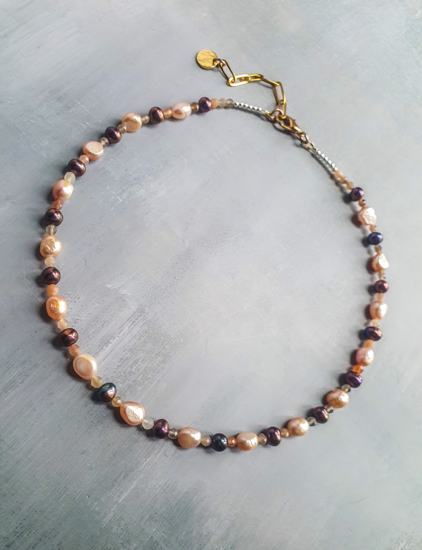 Pearls and sun stone Princess Necklace