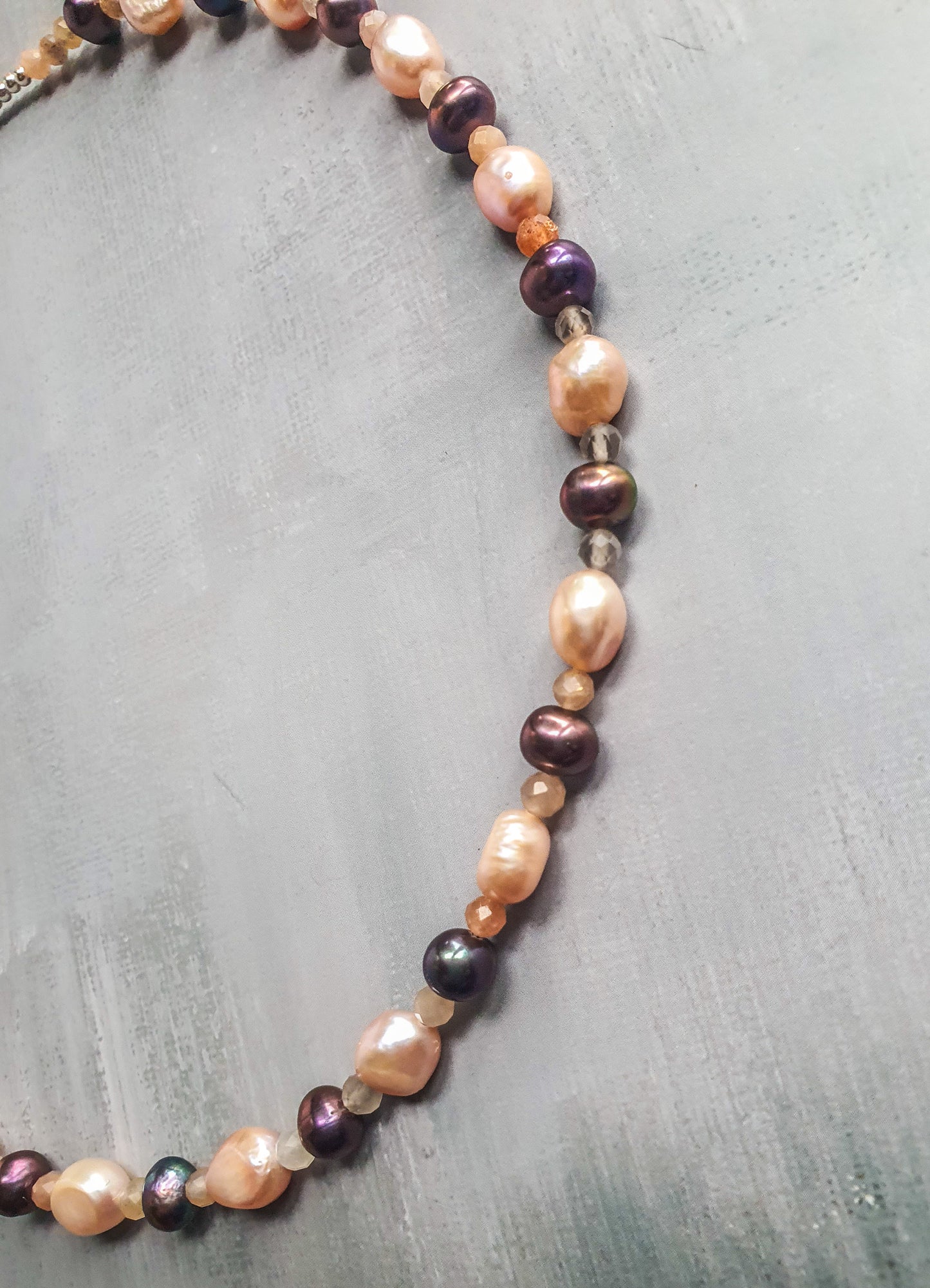 Pearls and sun stone Princess Necklace