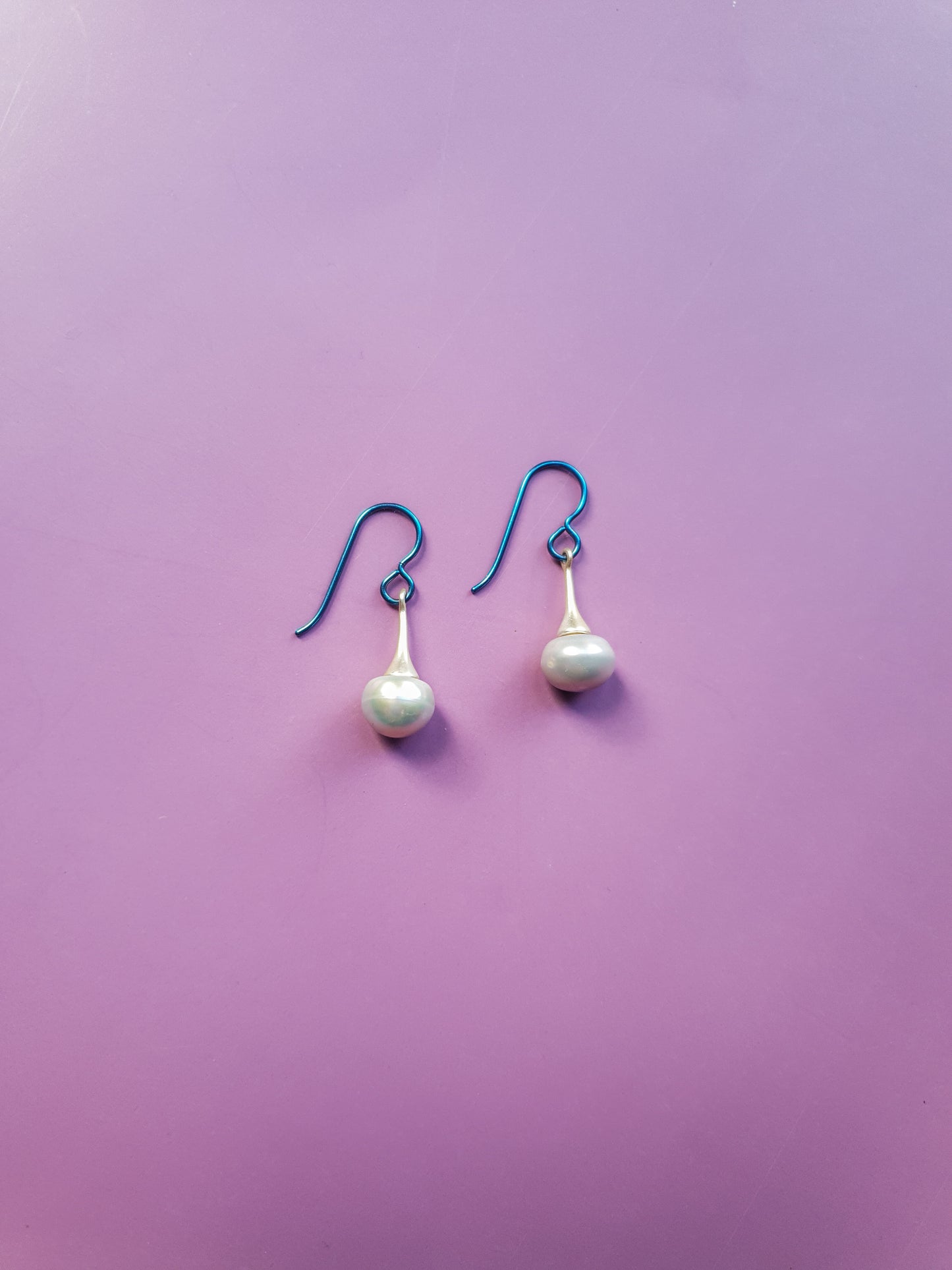 Fresh Water Pearl Blue Steel Drop Earrings
