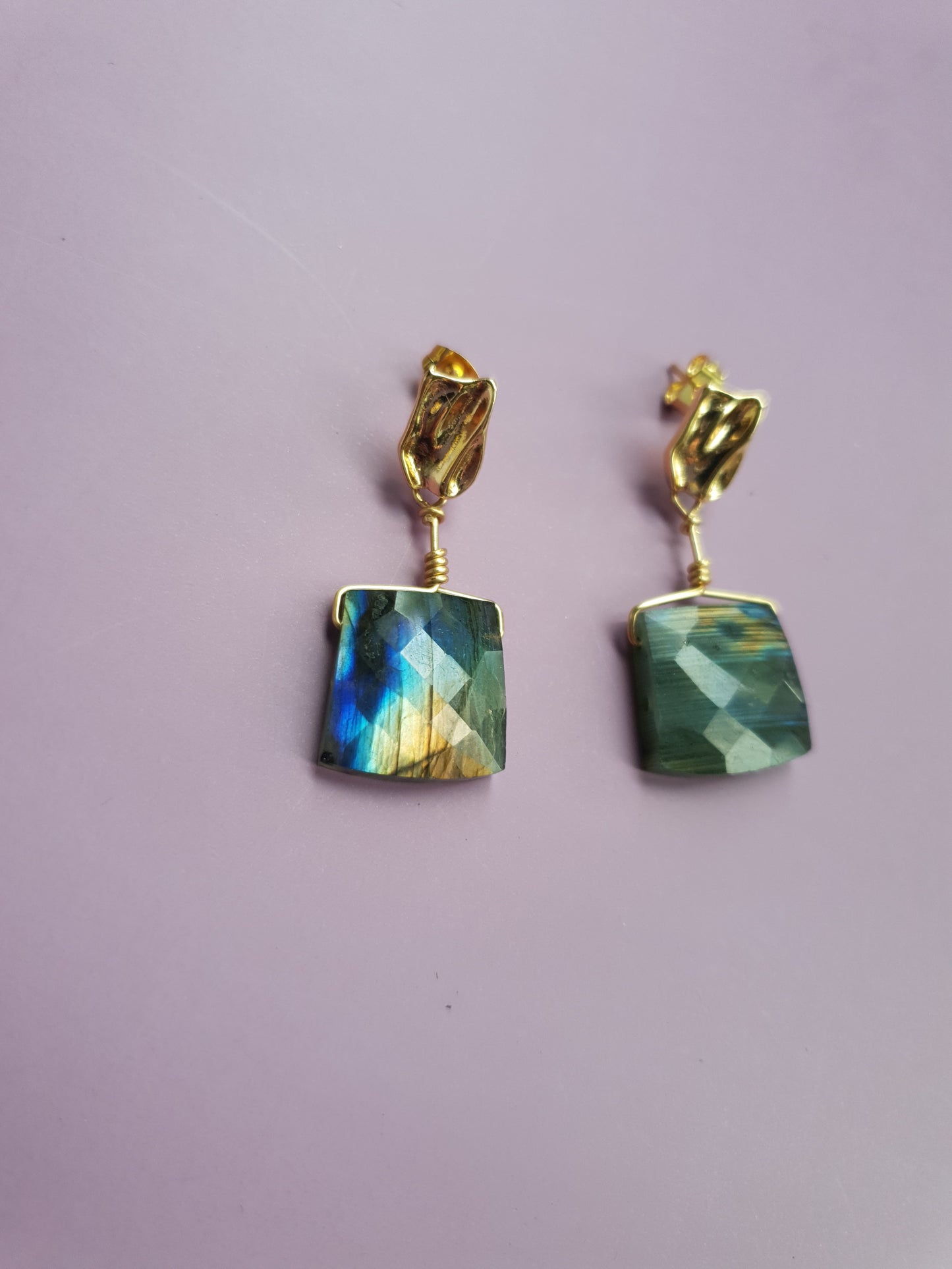 Luxe Labradorite Golden Cuboid Earrings