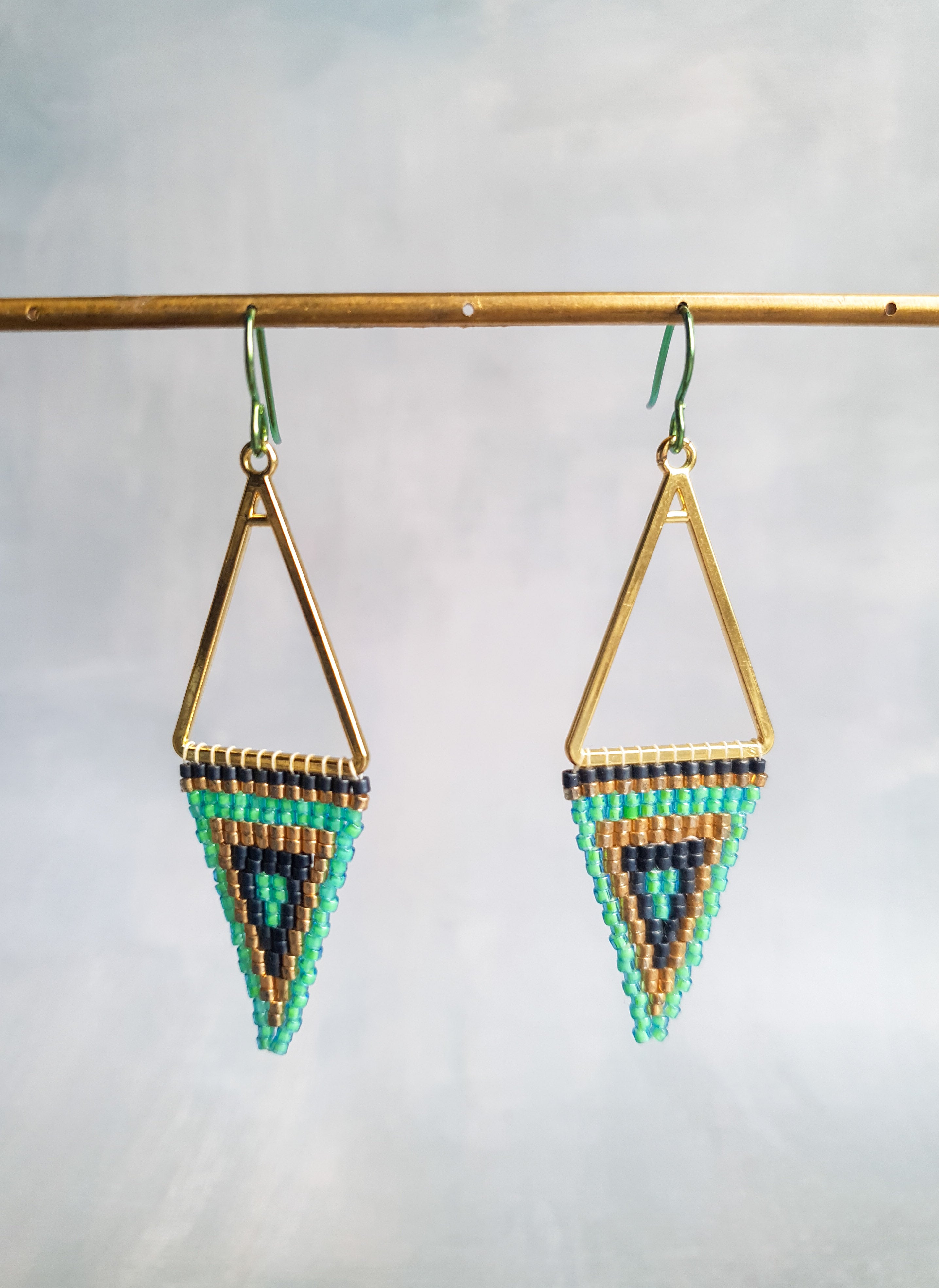 Triple Tone Diamond Symphony Drops - Golden Green & Slate