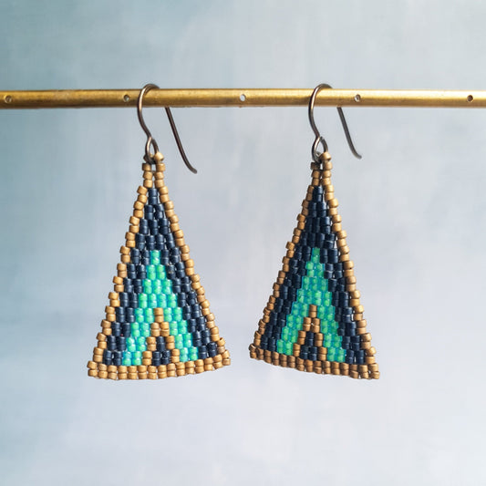 Triad Temptation Earrings - Green, Slate Grey & Matt Gold