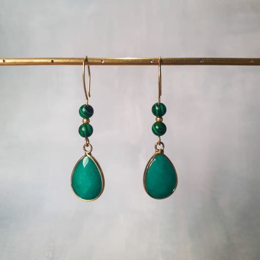 Golden Jade Malachite Drop Earring