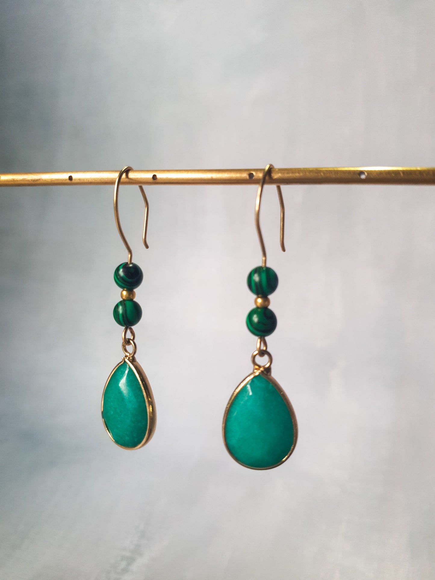 Golden Jade Malachite Drop Earring