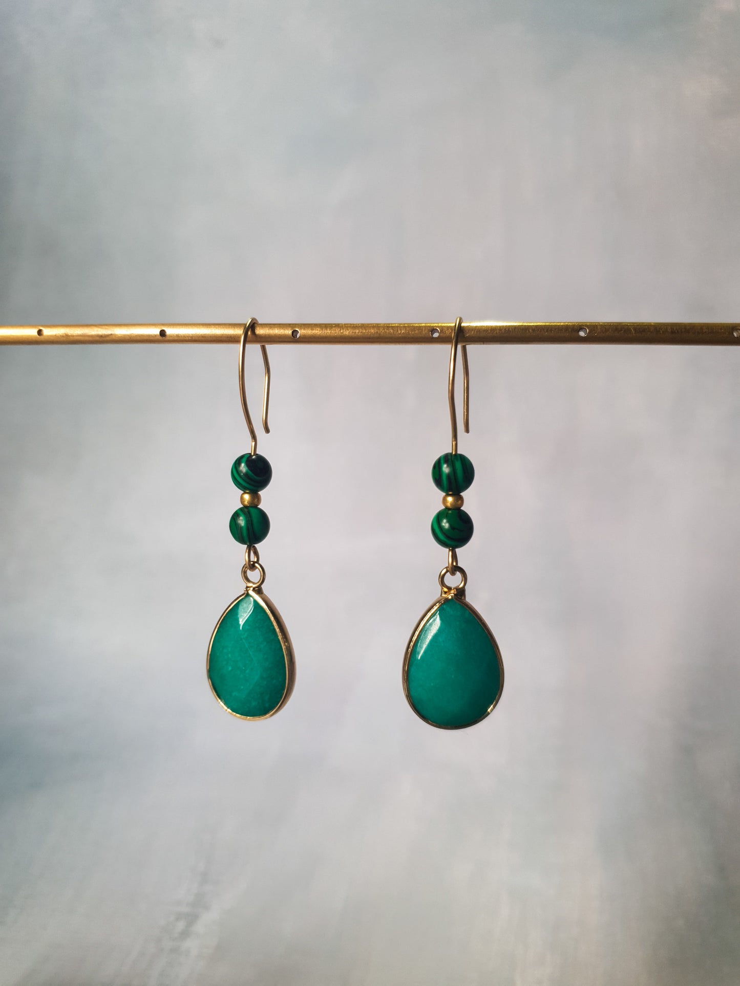 Golden Jade Malachite Drop Earring