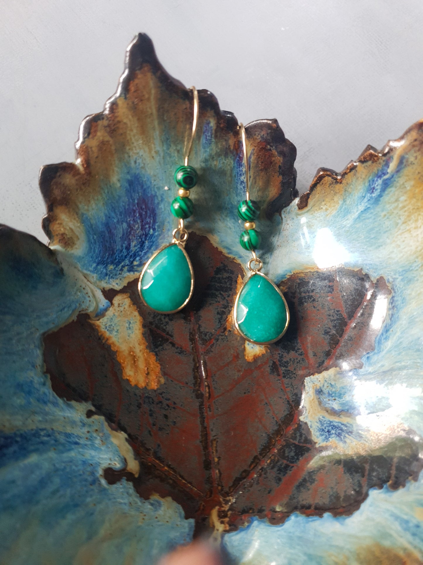 Golden Jade Malachite Drop Earring