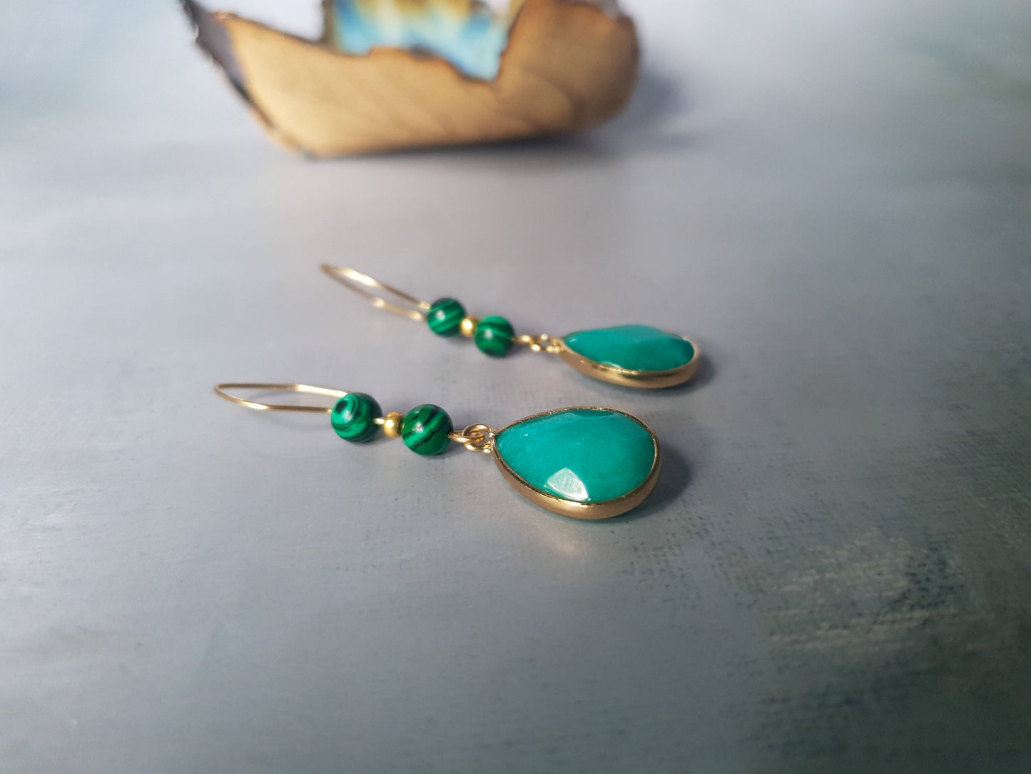 Golden Jade Malachite Drop Earring