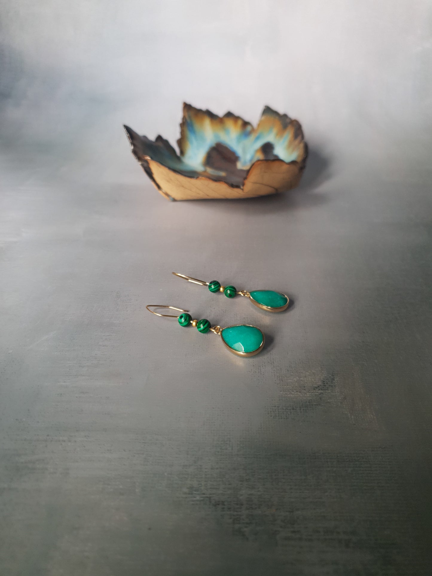 Golden Jade Malachite Drop Earring