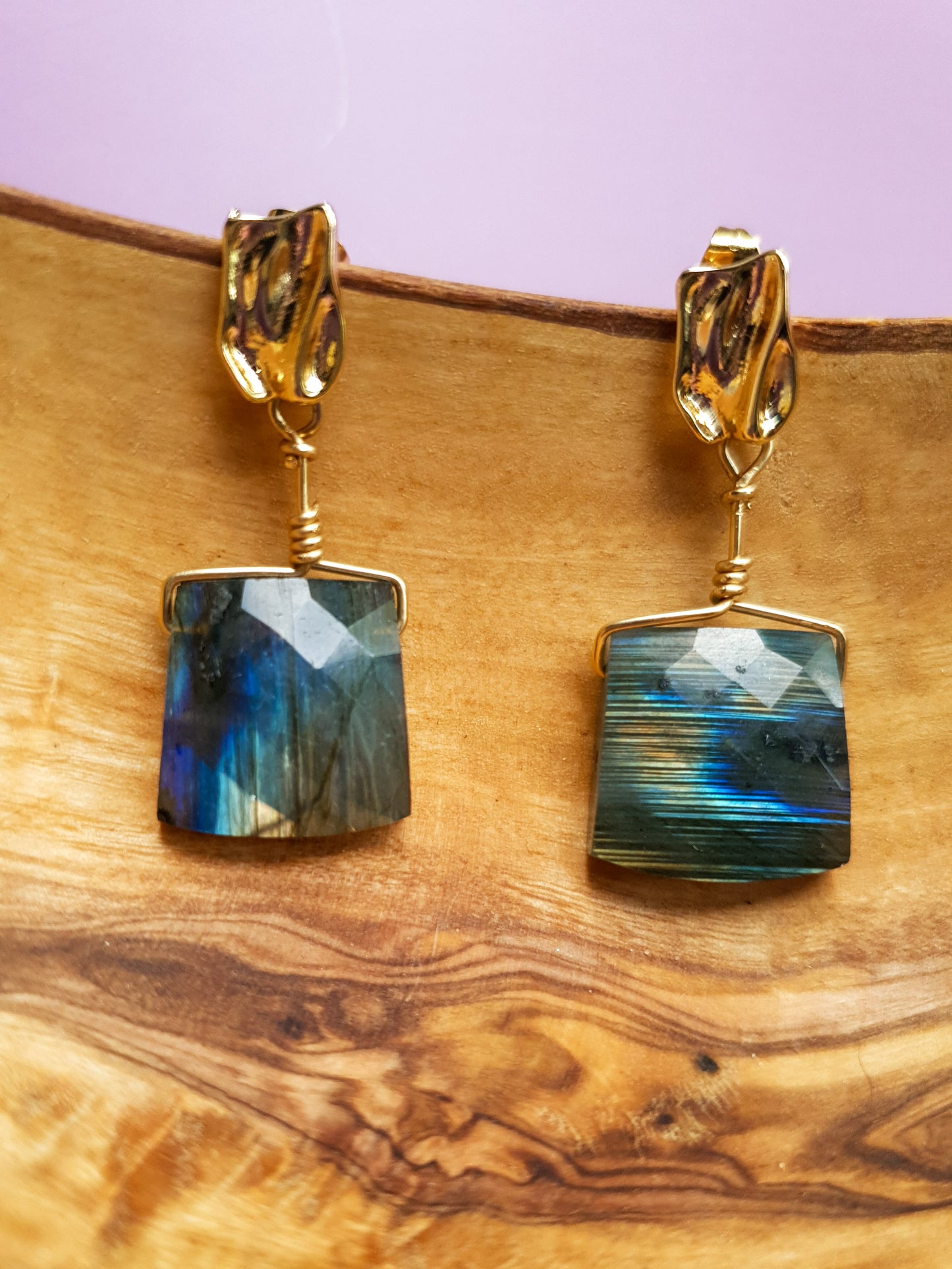 Luxe Labradorite Golden Cuboid Earrings