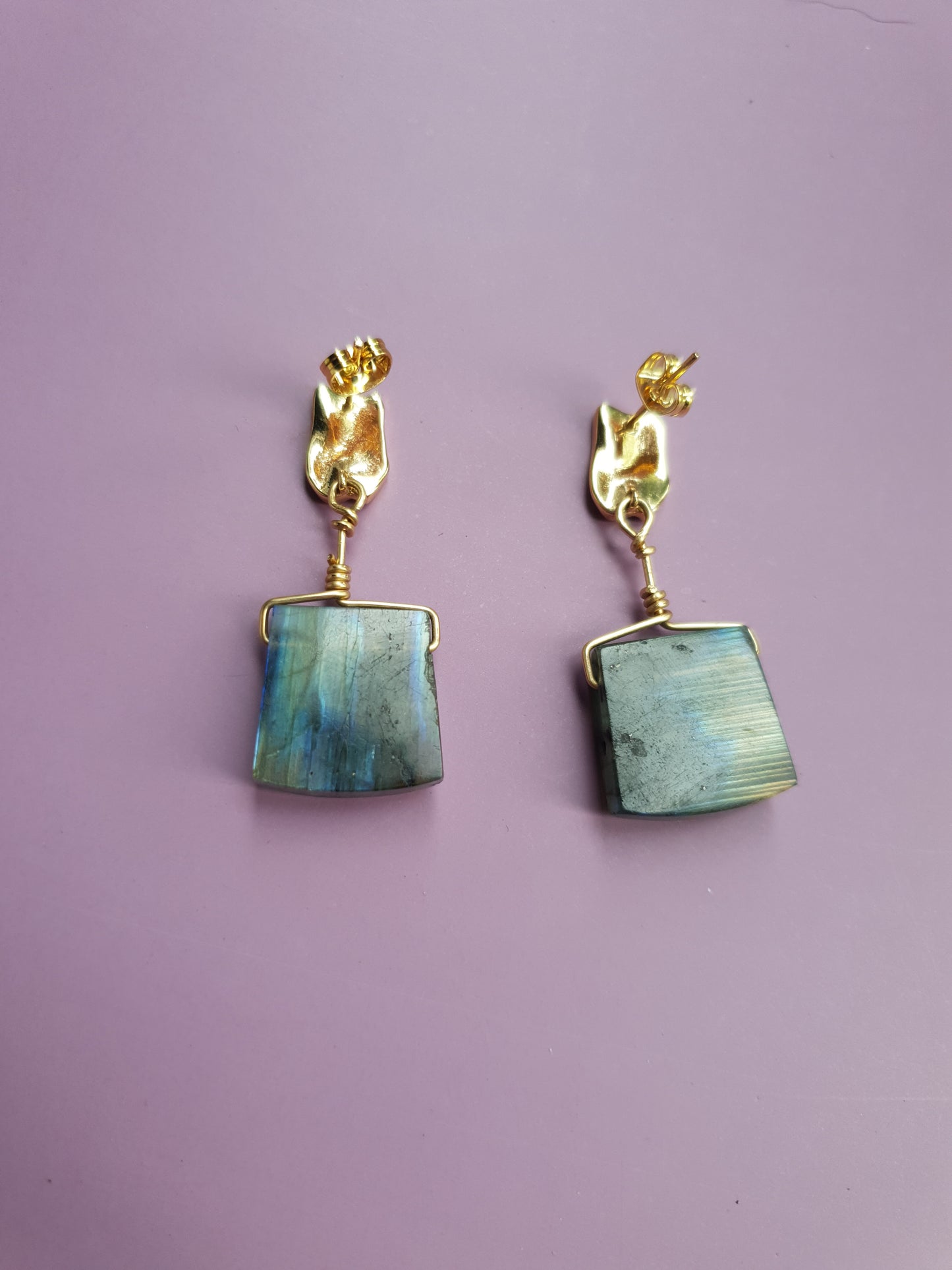 Luxe Labradorite Golden Cuboid Earrings