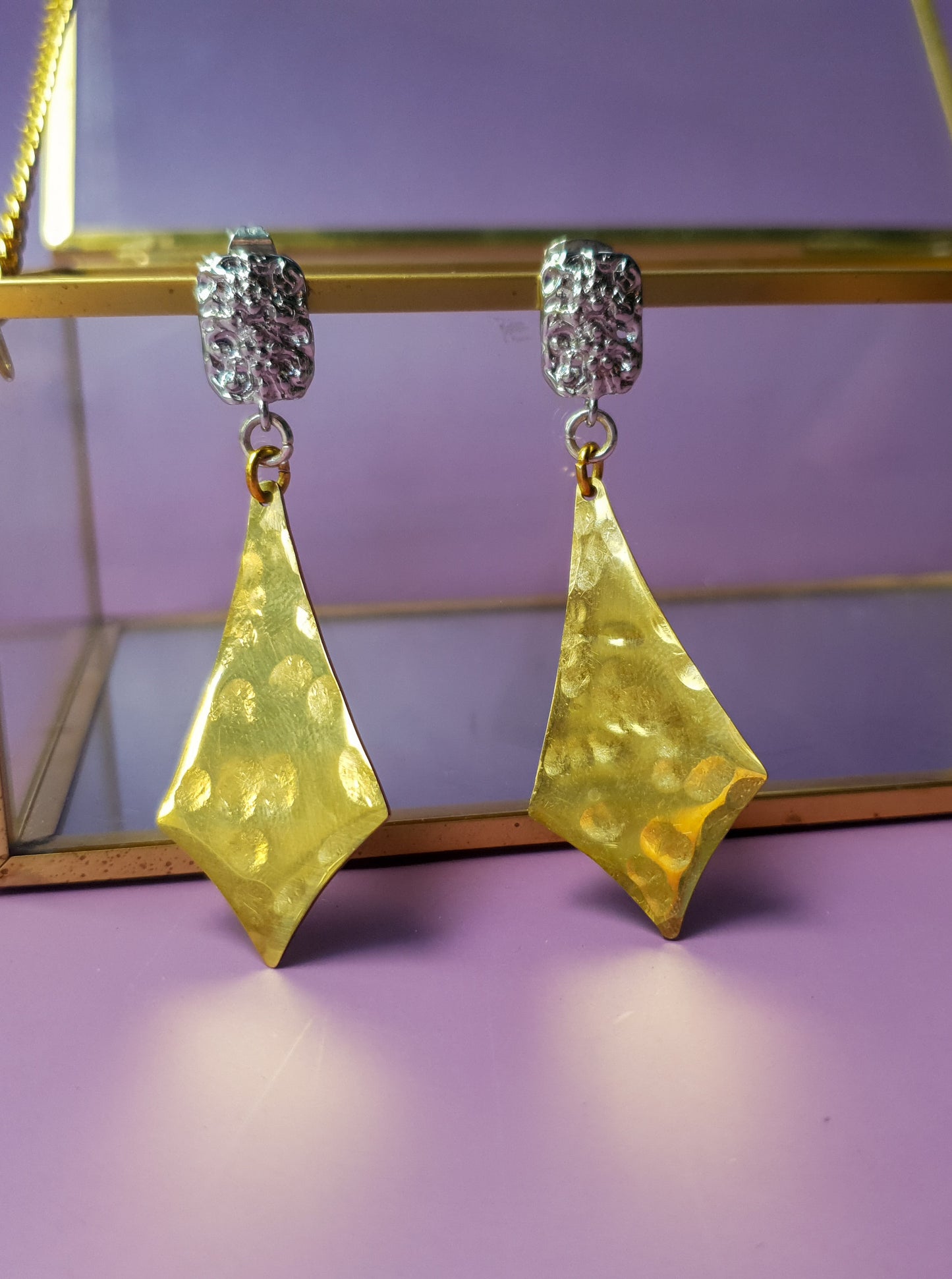 Hammered Gold Kite Drop Earrings