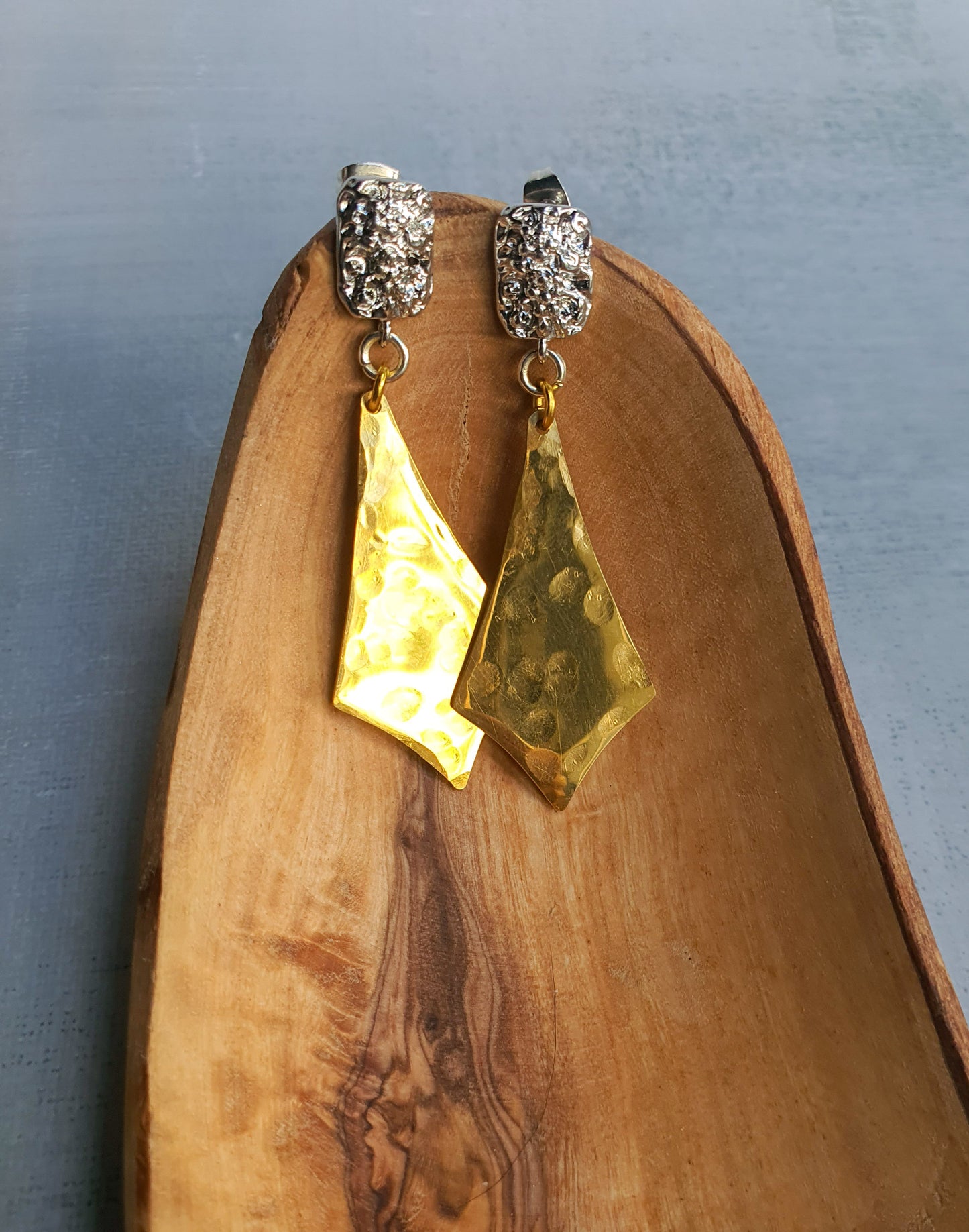 Hammered Gold Kite Drop Earrings