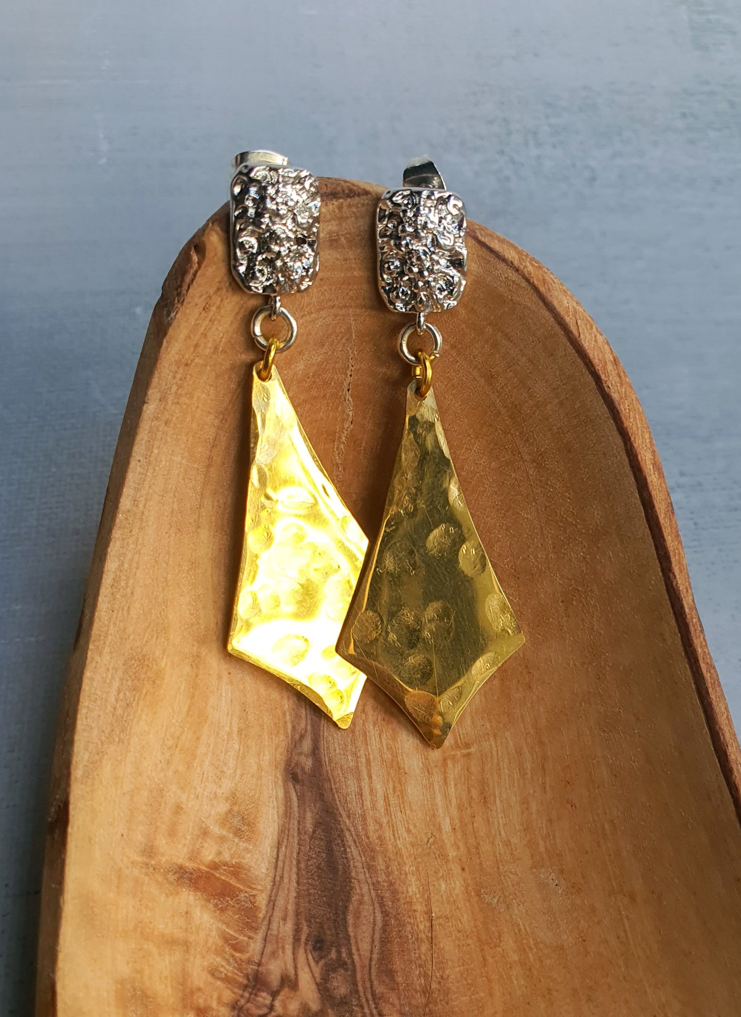 Hammered Gold Kite Drop Earrings