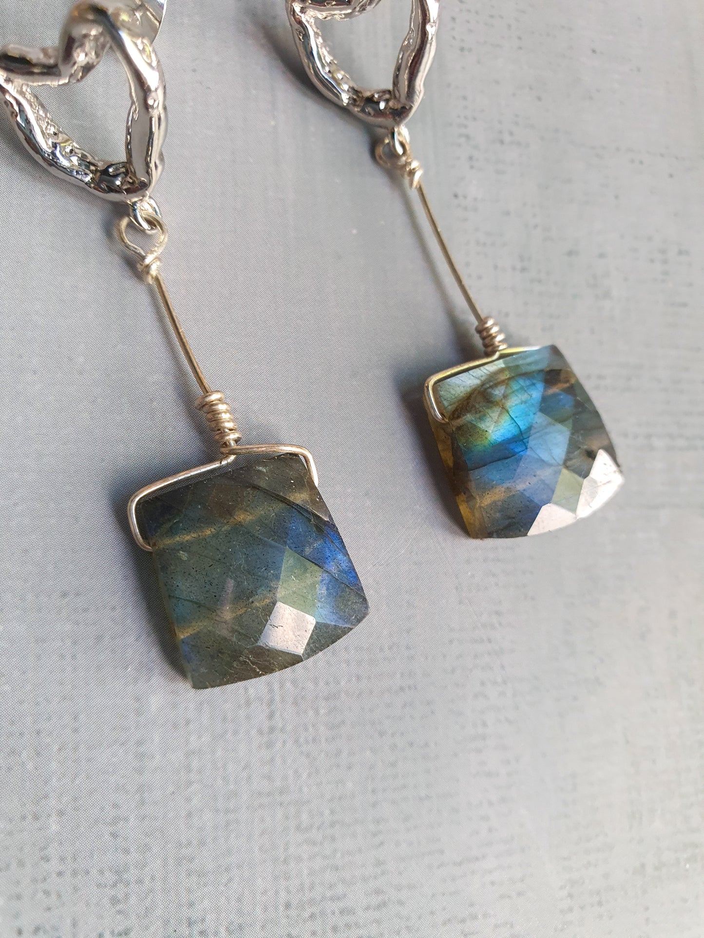 Luxe Labradorite Silver Heart Earrings