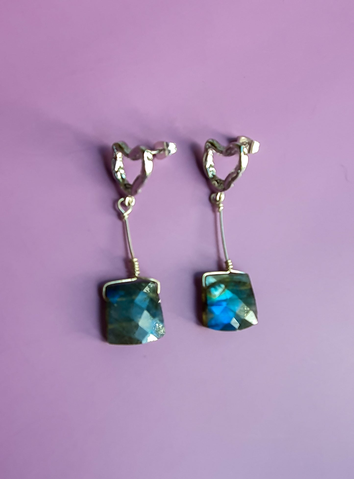 Luxe Labradorite Silver Heart Earrings