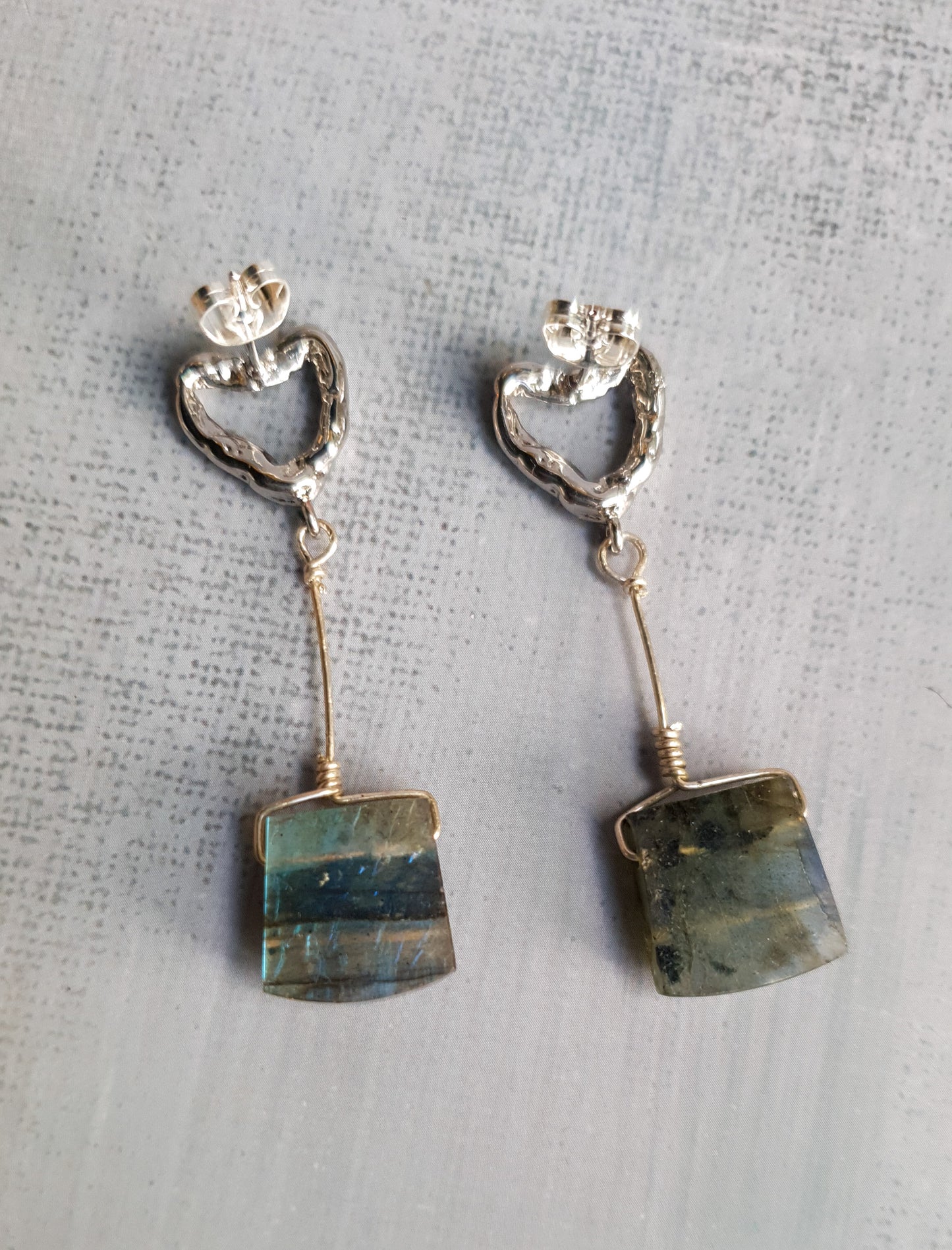 Luxe Labradorite Silver Heart Earrings