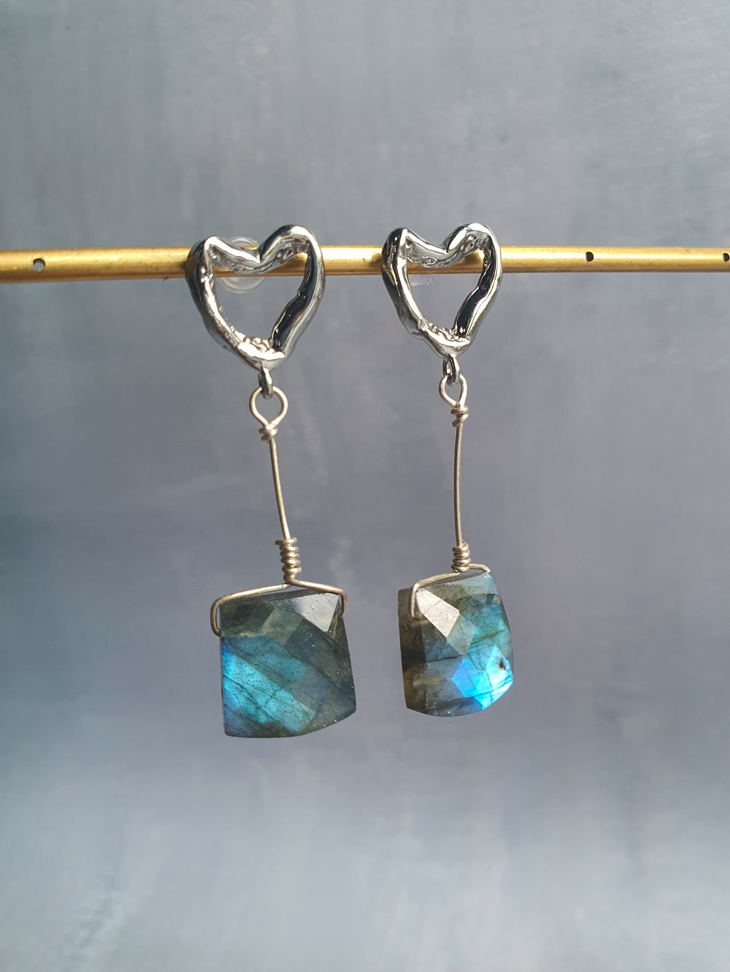 Luxe Labradorite Silver Heart Earrings