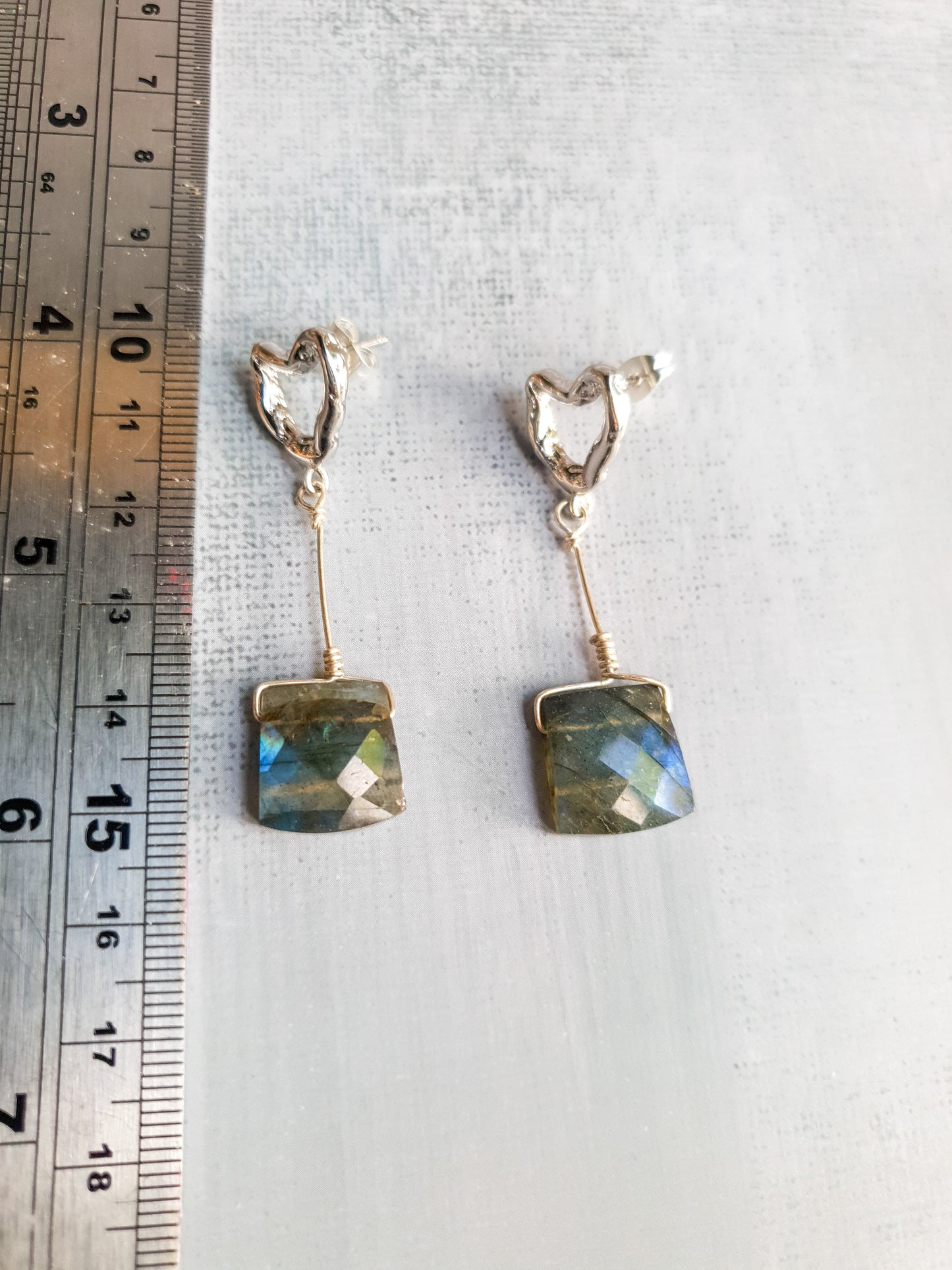 Luxe Labradorite Silver Heart Earrings