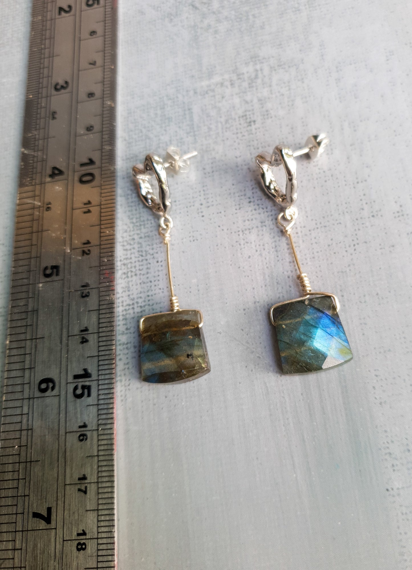 Luxe Labradorite Silver Heart Earrings