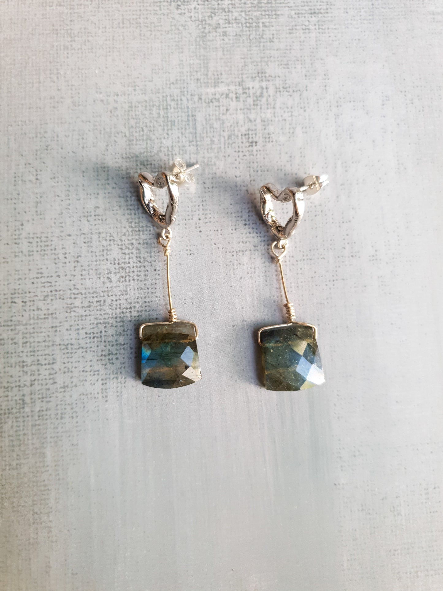 Luxe Labradorite Silver Heart Earrings