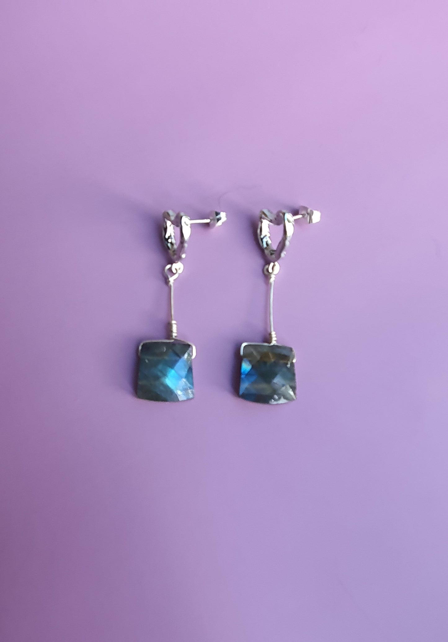 Luxe Labradorite Silver Heart Earrings