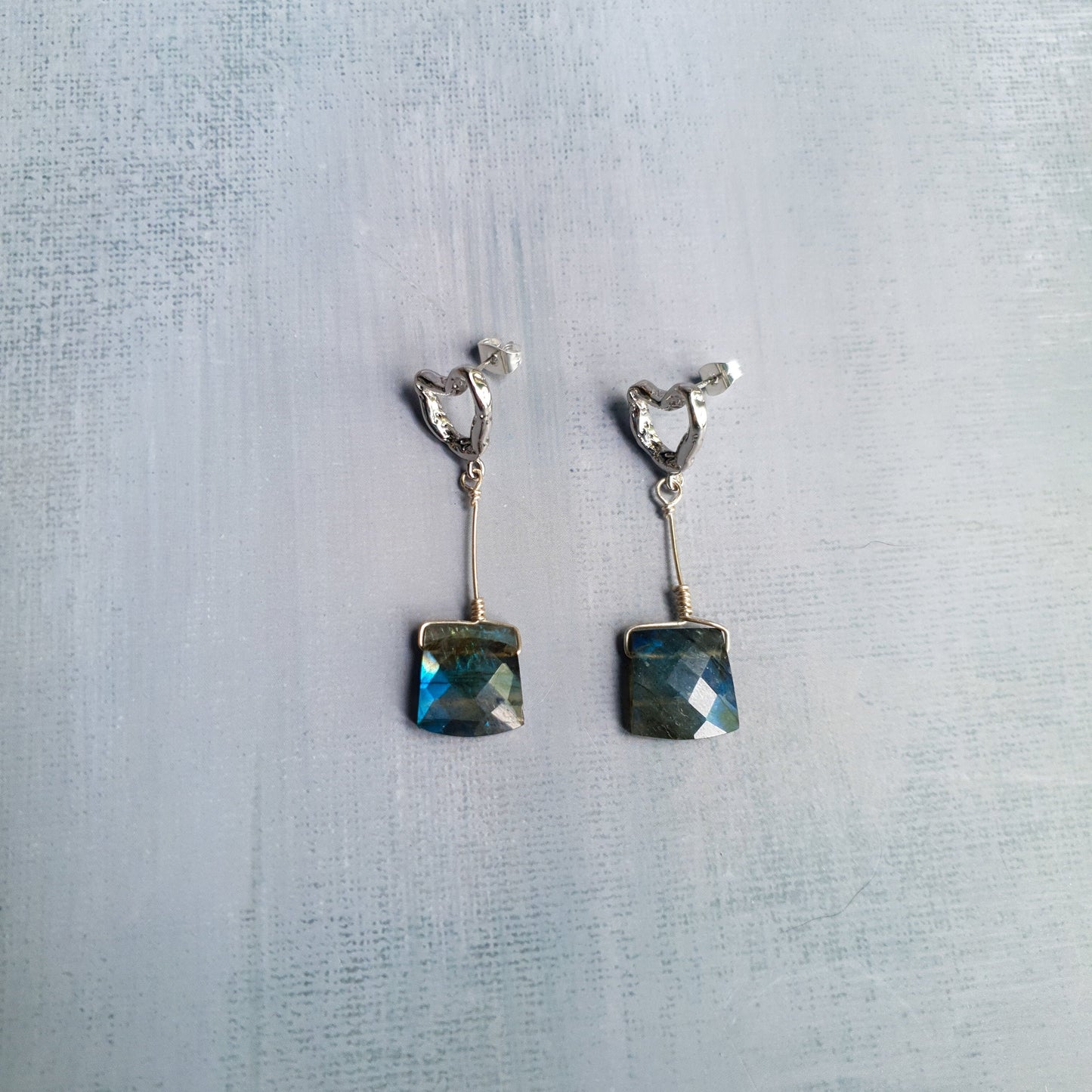 Luxe Labradorite Silver Heart Earrings