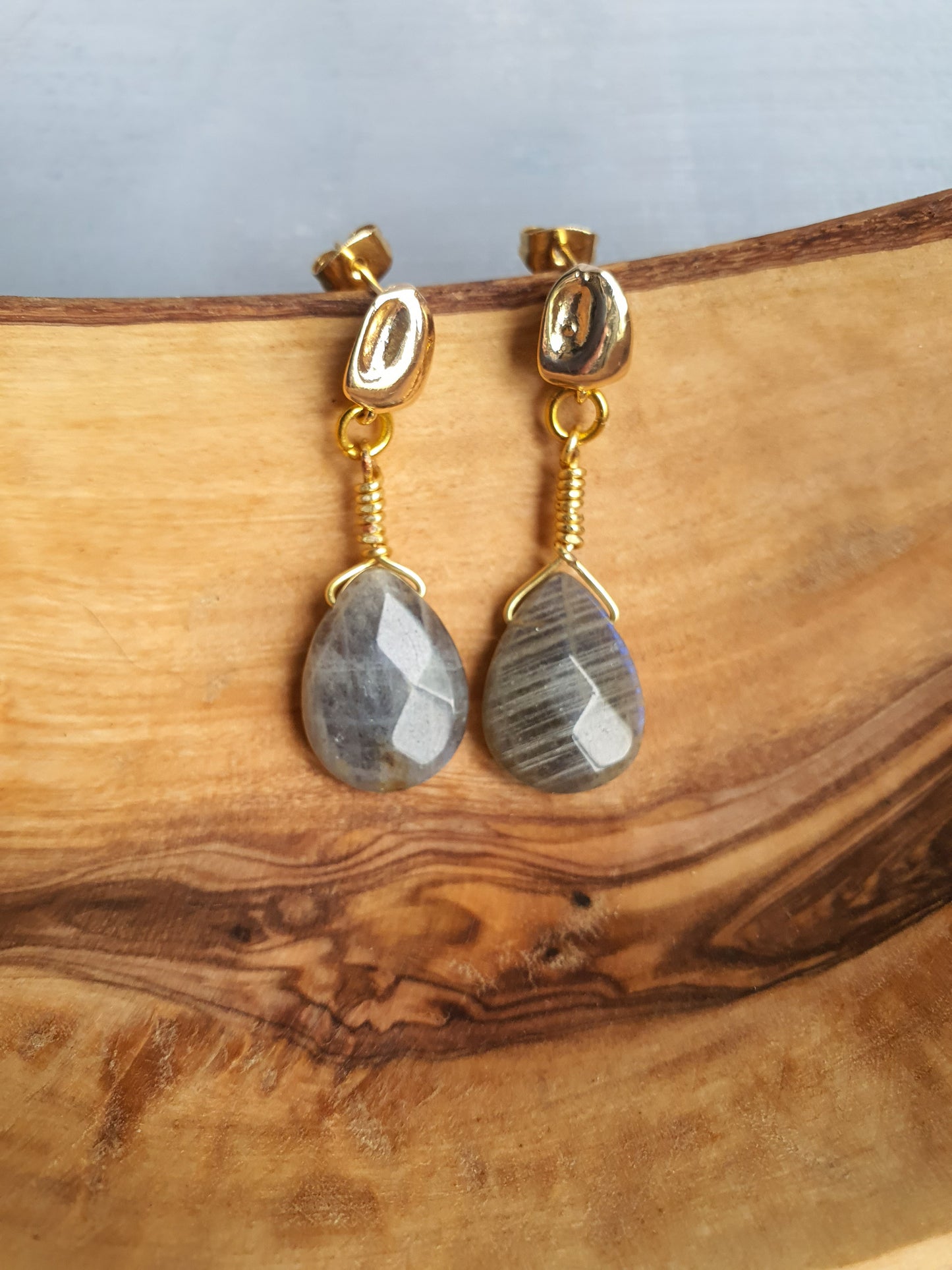 Labradorite Tear drop Earrings - Golden