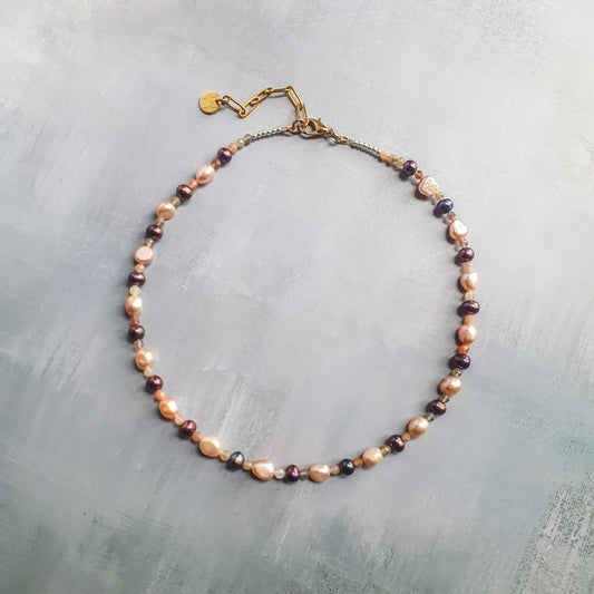 Pearls and sun stone Princess Necklace