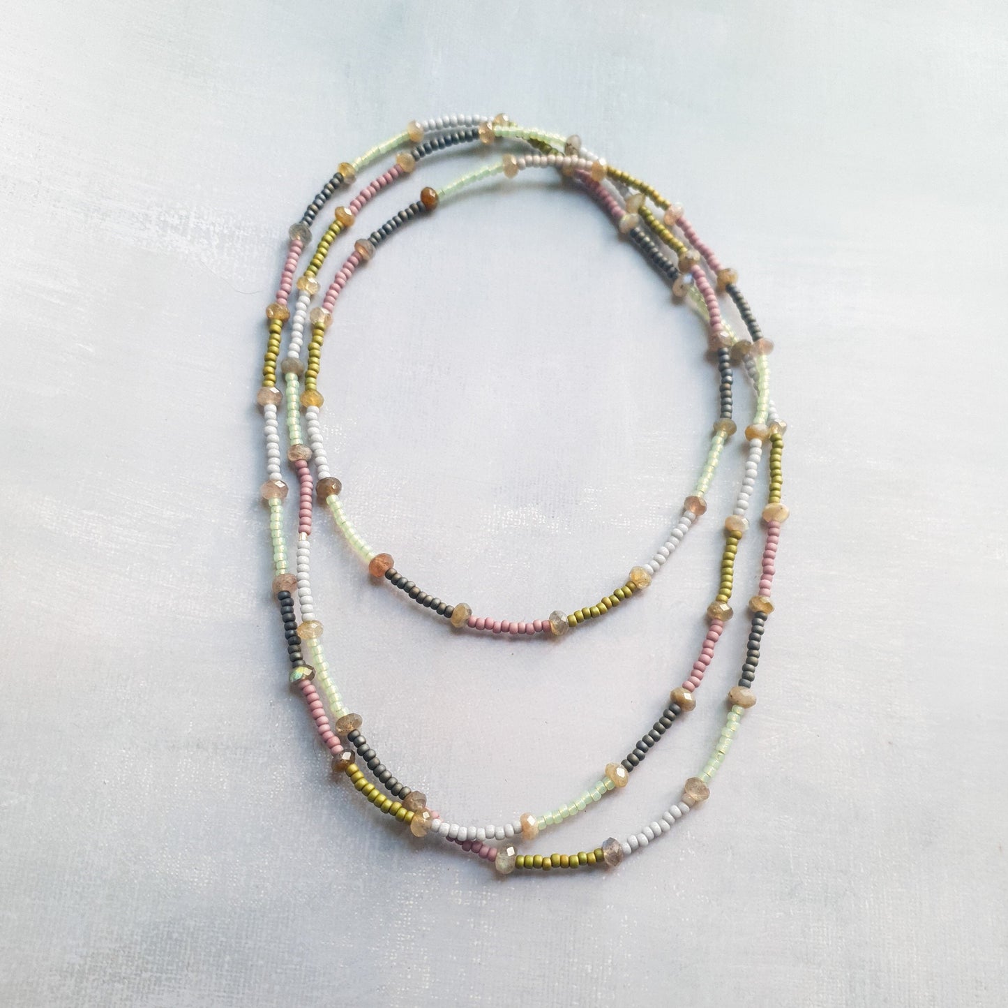 Laboradite & Seed Bead Rope Necklace