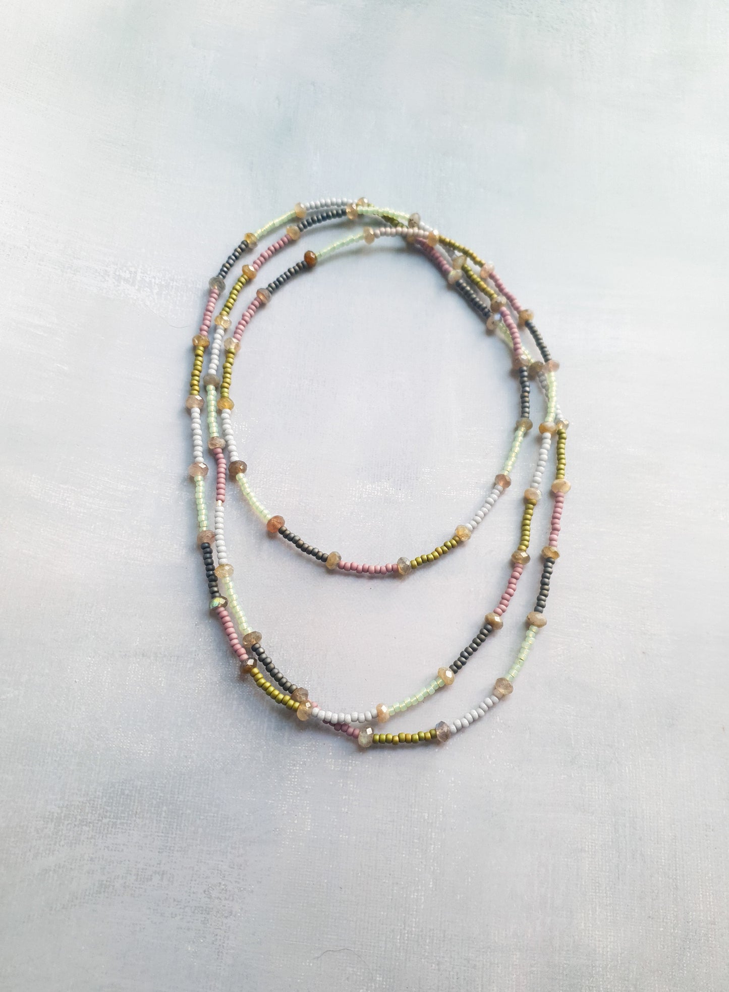 Laboradite & Seed Bead Rope Necklace