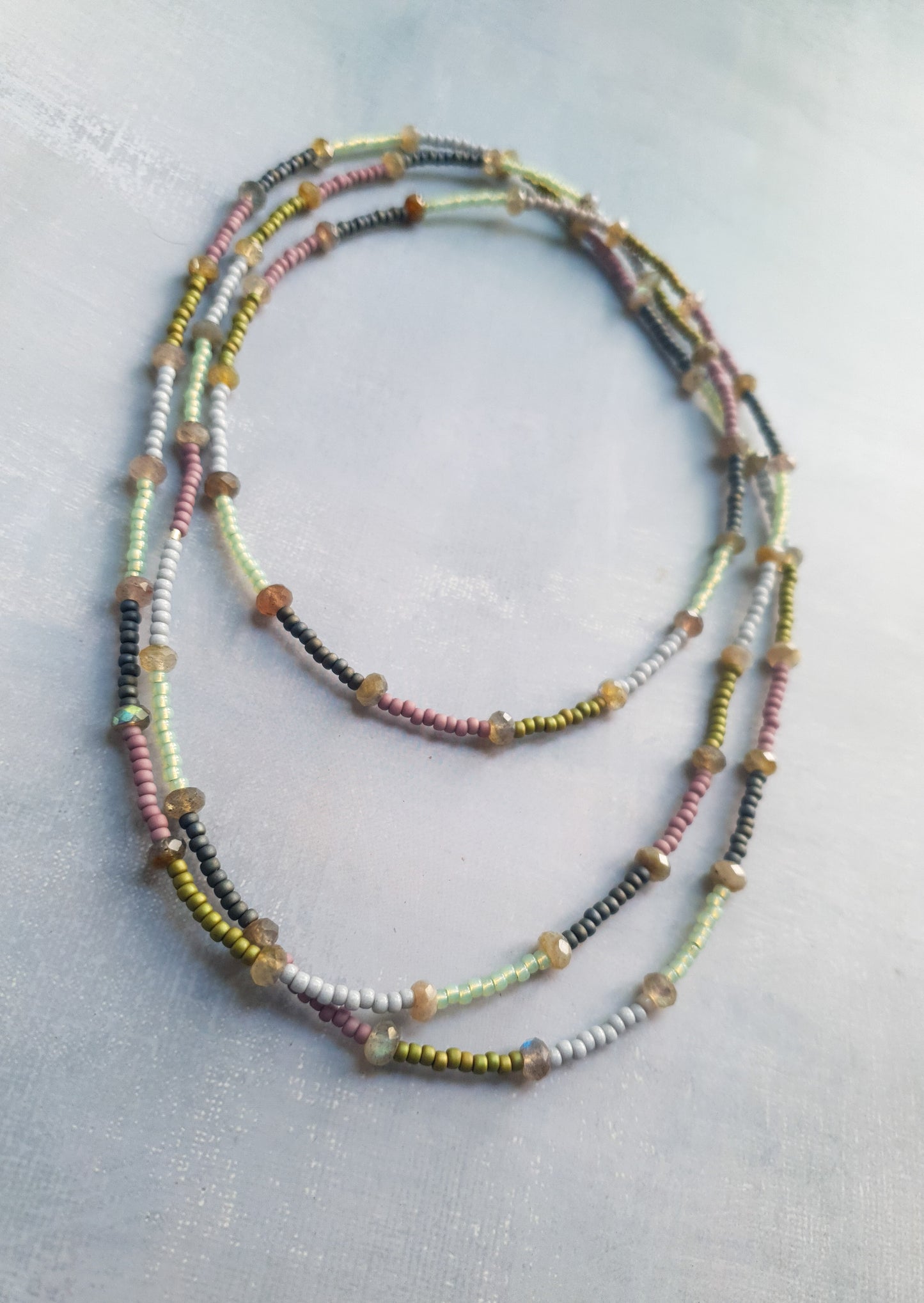 Laboradite & Seed Bead Rope Necklace