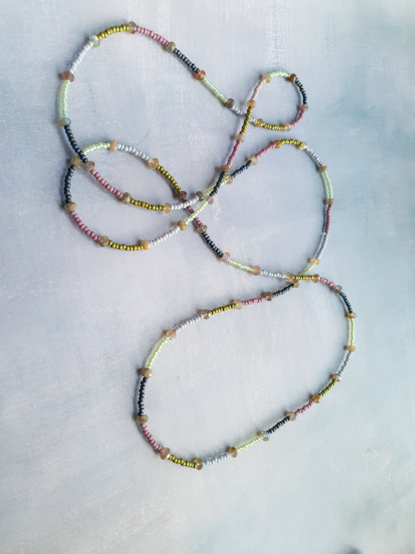 Laboradite & Seed Bead Rope Necklace