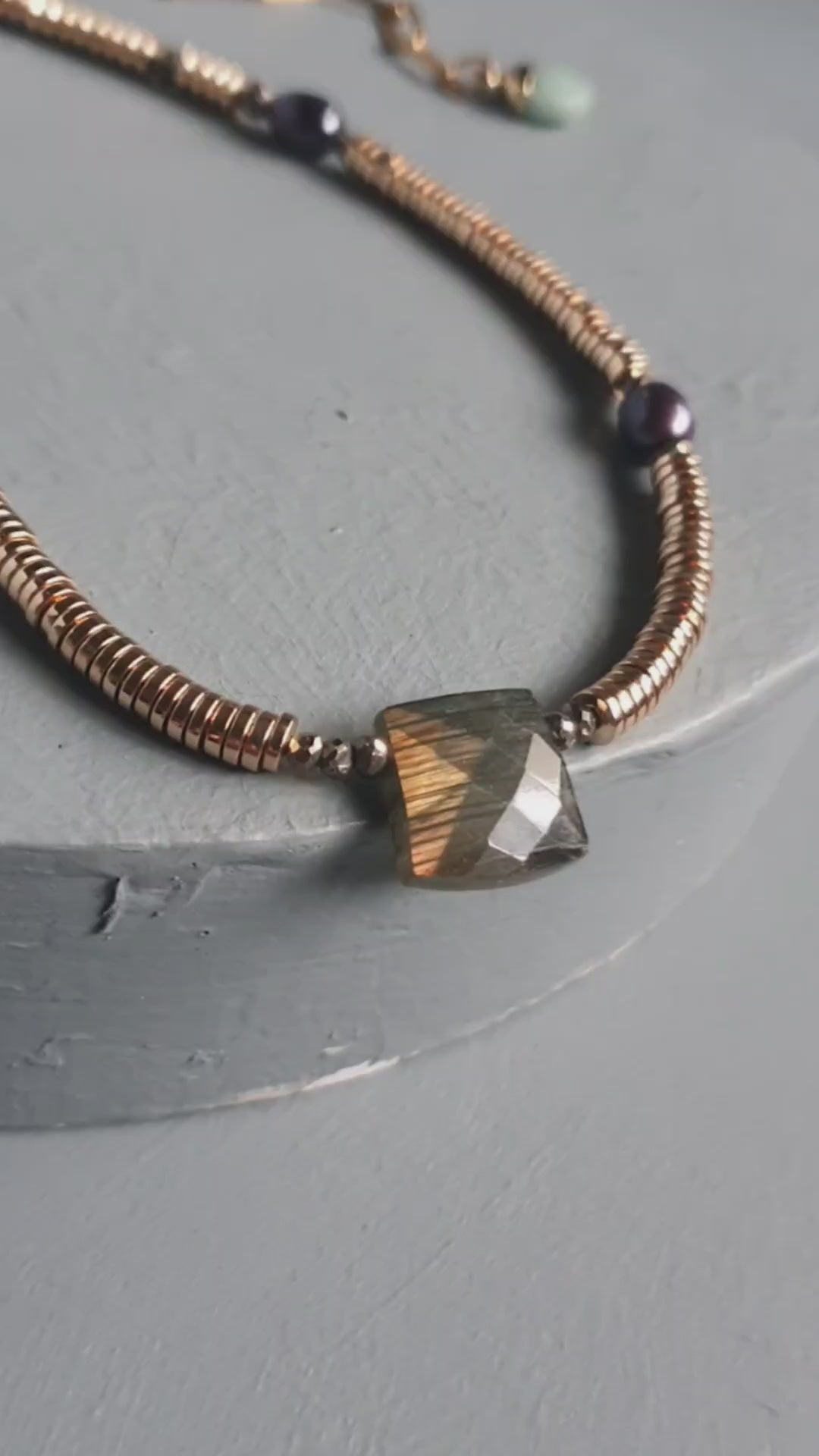Labradorite, Baroque Pearl & Golden Hematite Necklace III