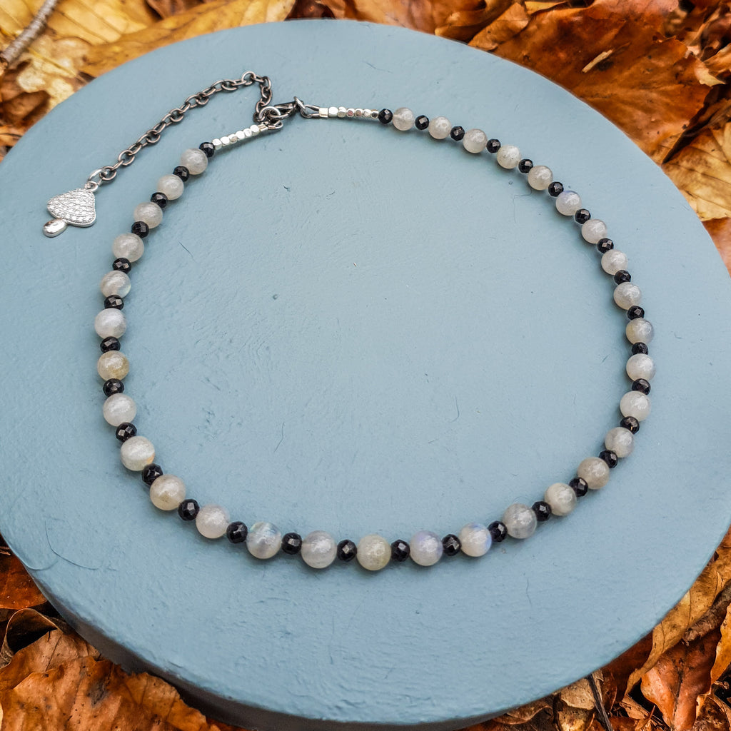 Moonstone & Black Spinel Gemstone Necklace