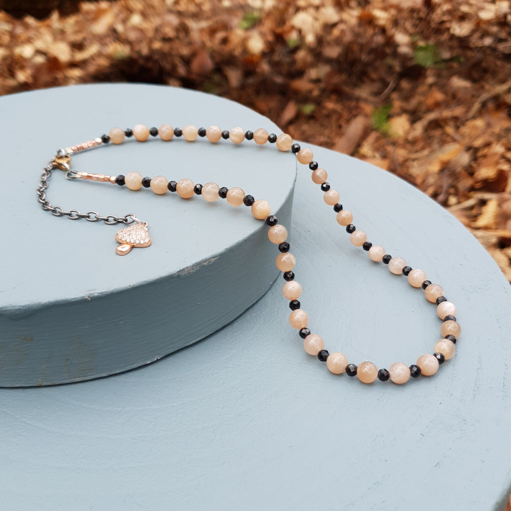 Sunstone & Black Spinel Gemstone Necklace