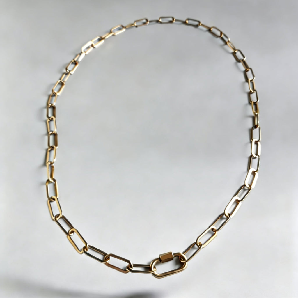 Chunky Paperclip Gold Necklace with Freedom Lock