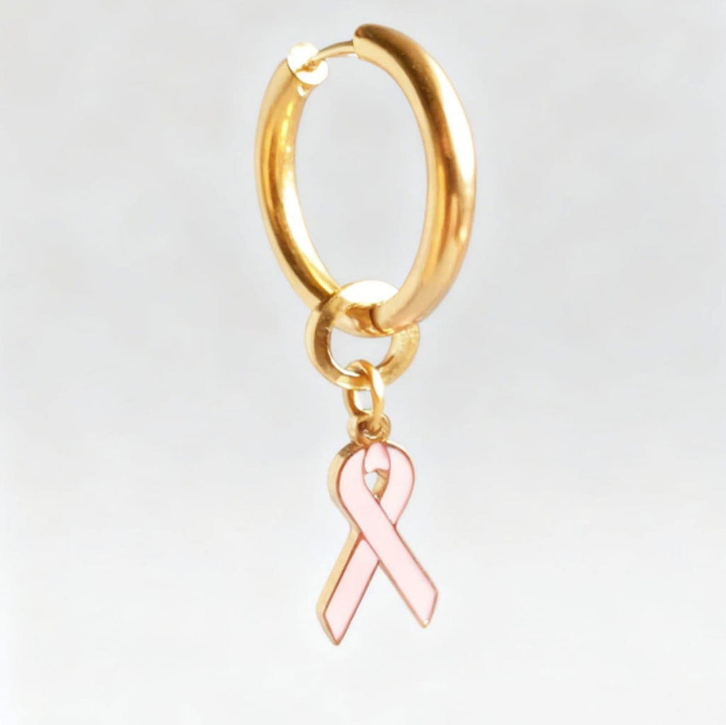Pink Ribbon Charm Statement Hoop Huggy