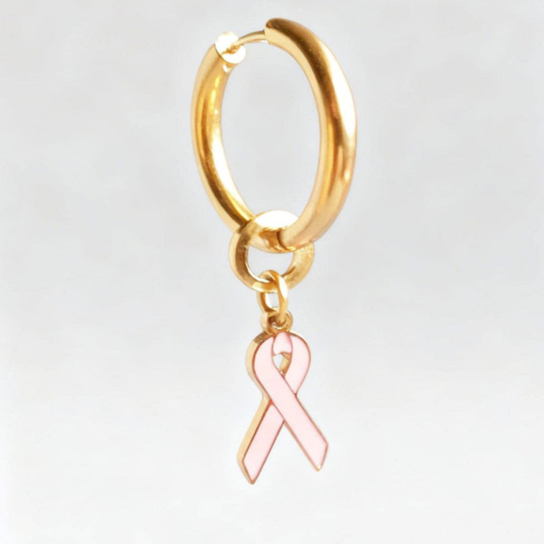 Pink Ribbon Charm Statement Hoop Huggy