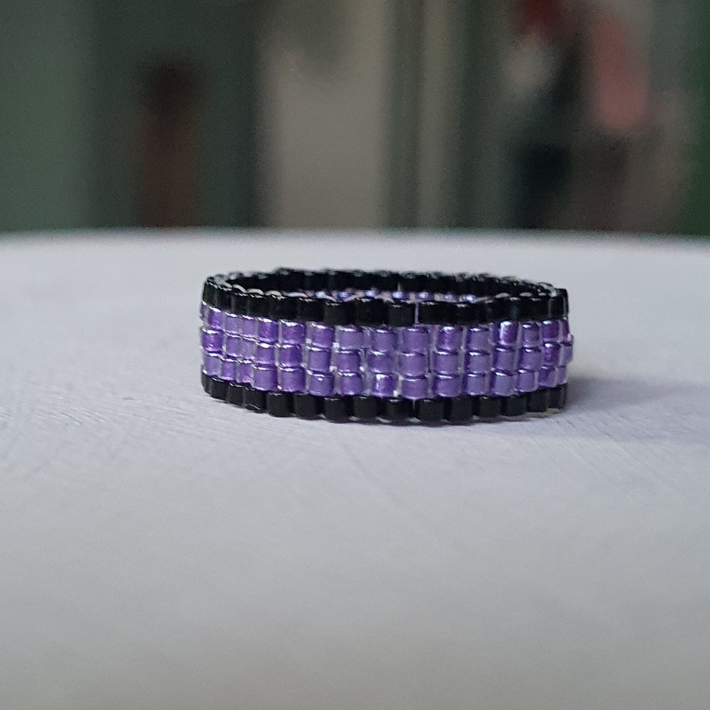 Amethyst Purple & Black Beaded Ring