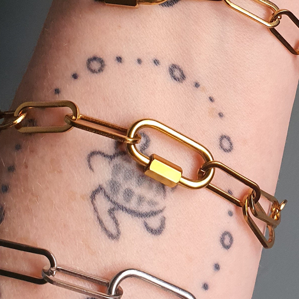 Gold Chunky Paperclip Chain Bracelet with Freedom Lock