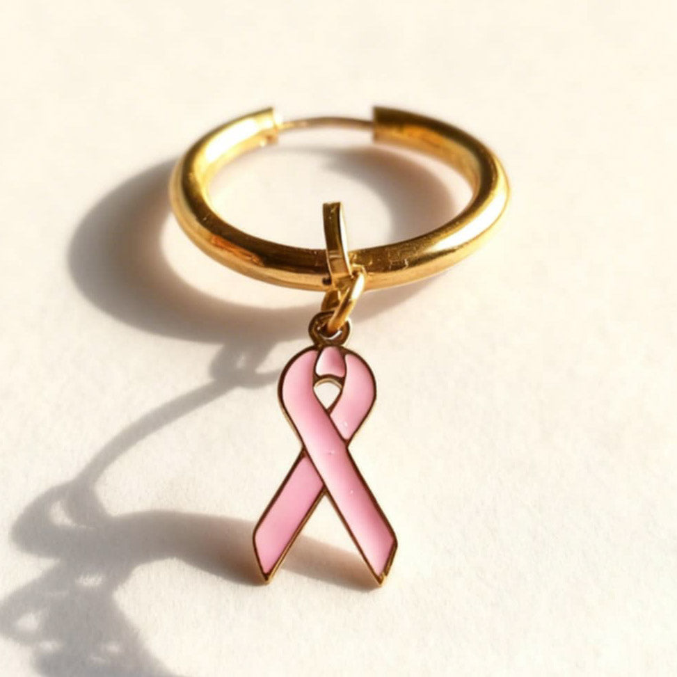 Pink Ribbon Charm Statement Hoop Huggy
