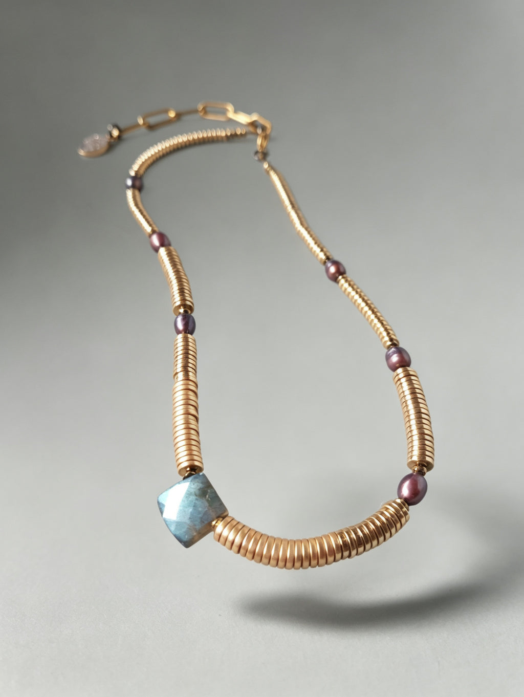 Labradorite, Baroque Pearl & Golden Hematite Necklace IV