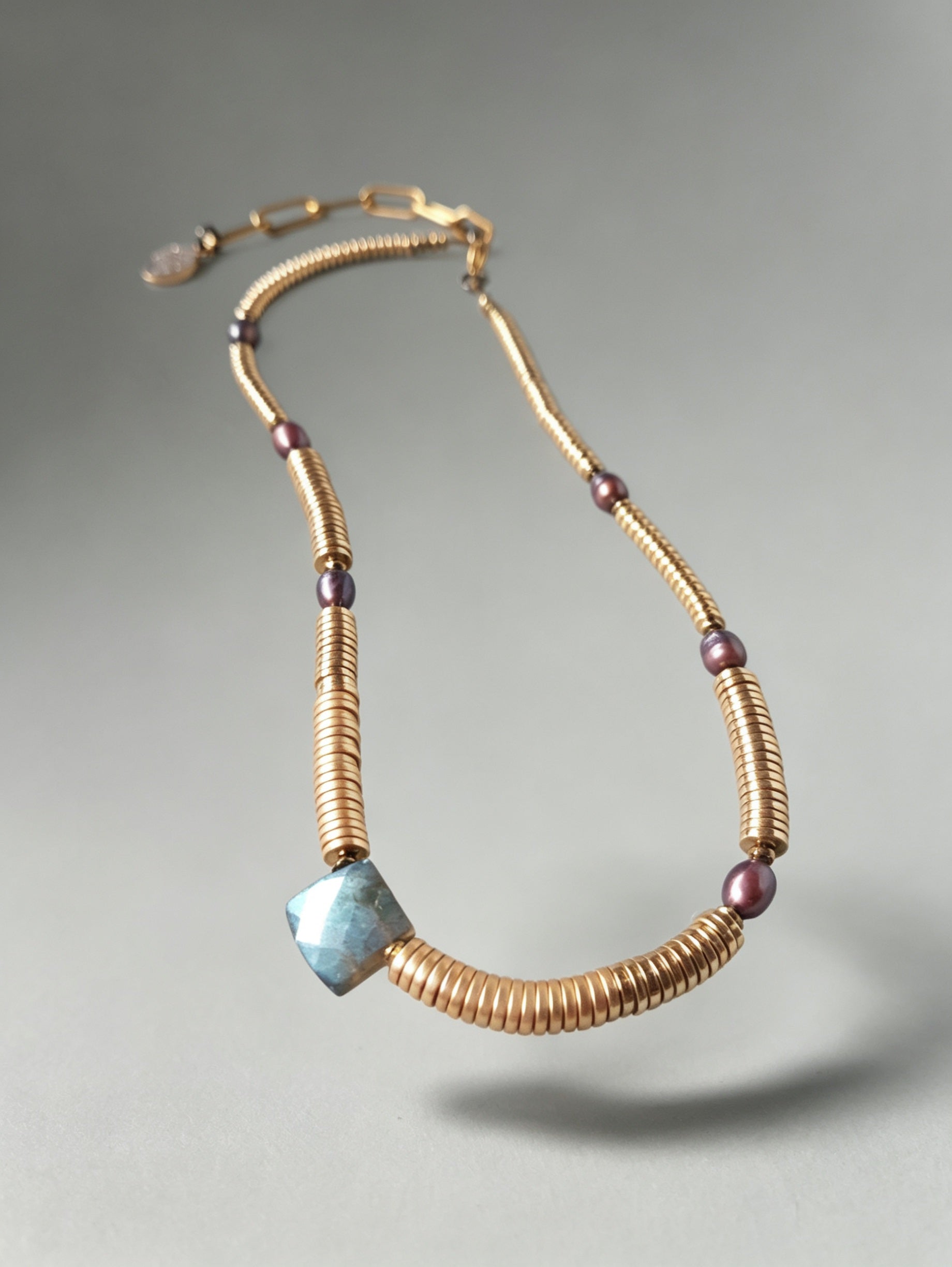 Labradorite, Baroque Pearl & Golden Hematite Necklace IV