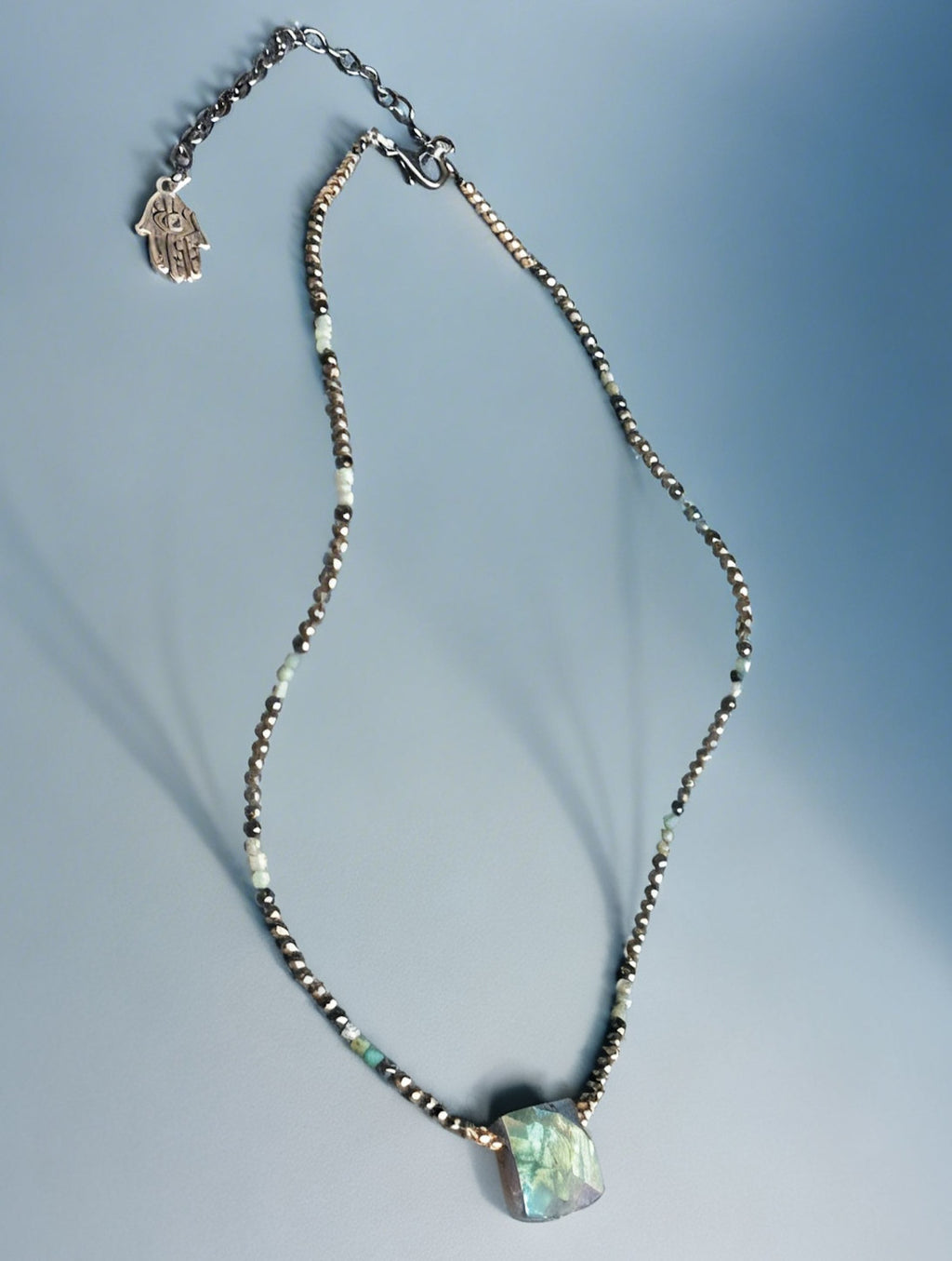 Green Labradorite Cuboid, Pale Emerald & Black Spinel Gemstone Anklet