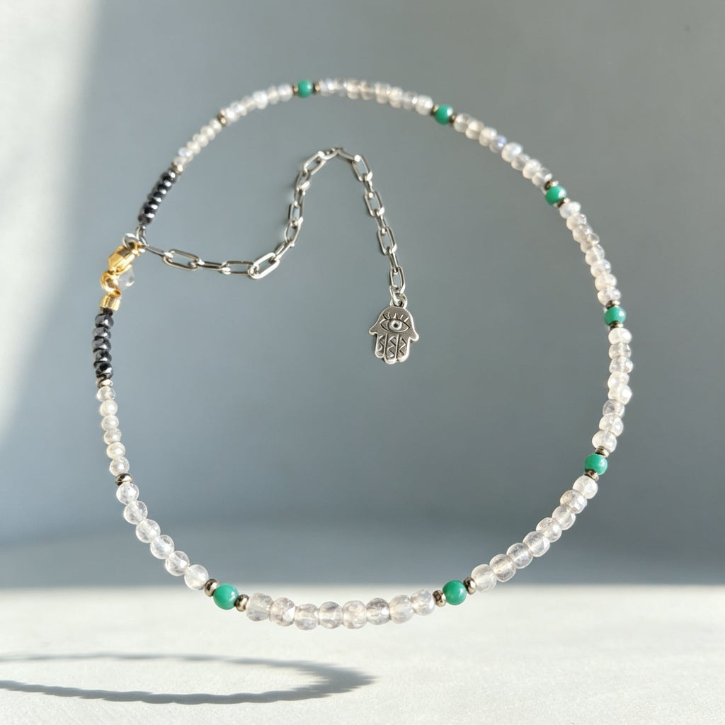 Labradorite and Emerald Gemstone Collar Necklace
