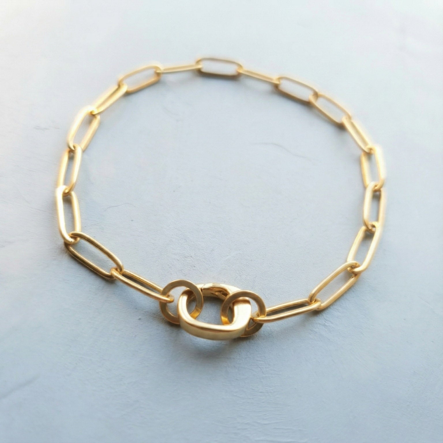 Paperclip chain Bracelet with Lock - Gold