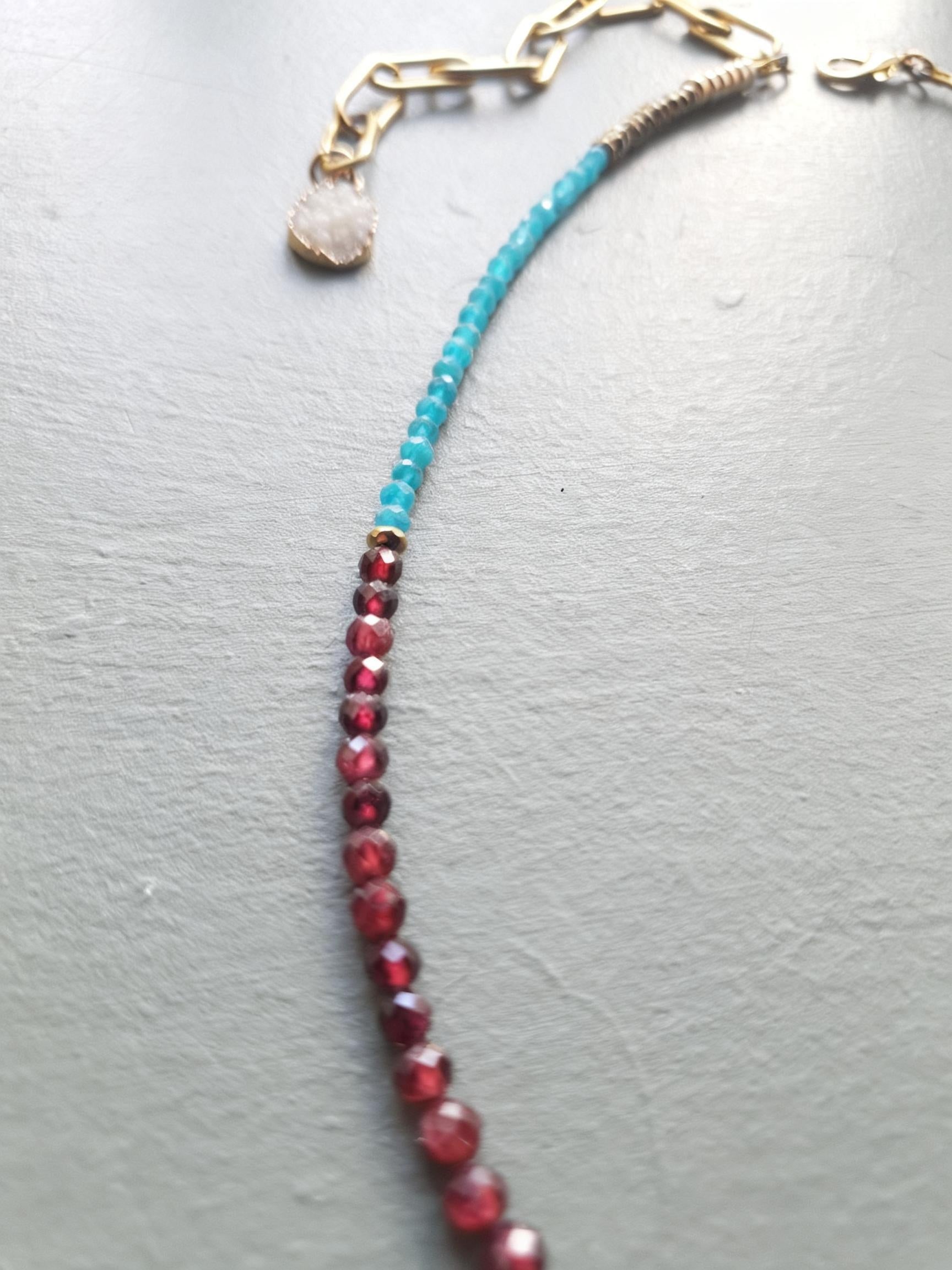 Neon Apatite, Labradorite & Garnet Gemstone Necklace Longline