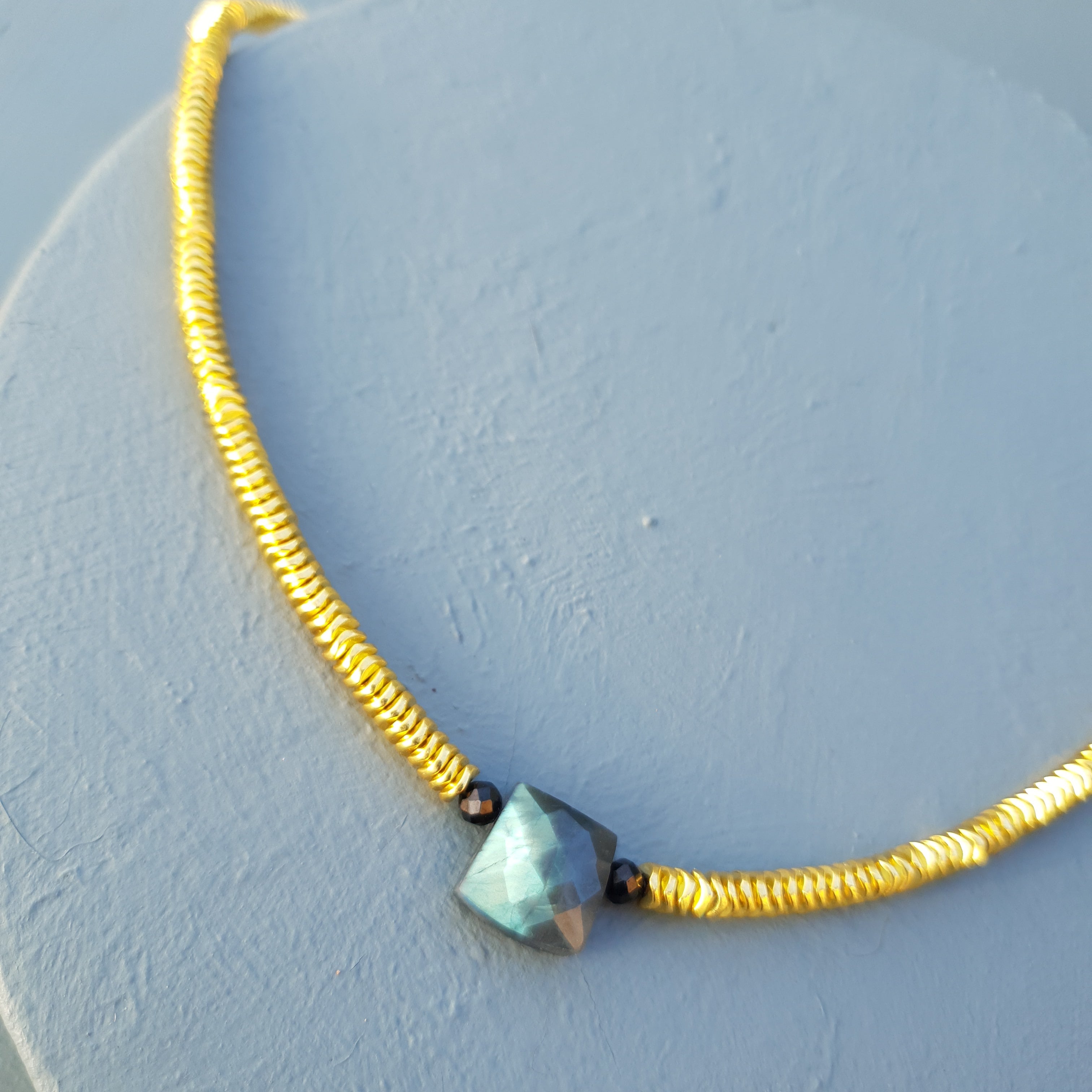 Golden Hematite, Labradorite, Black Spinel & Pyrite Necklace