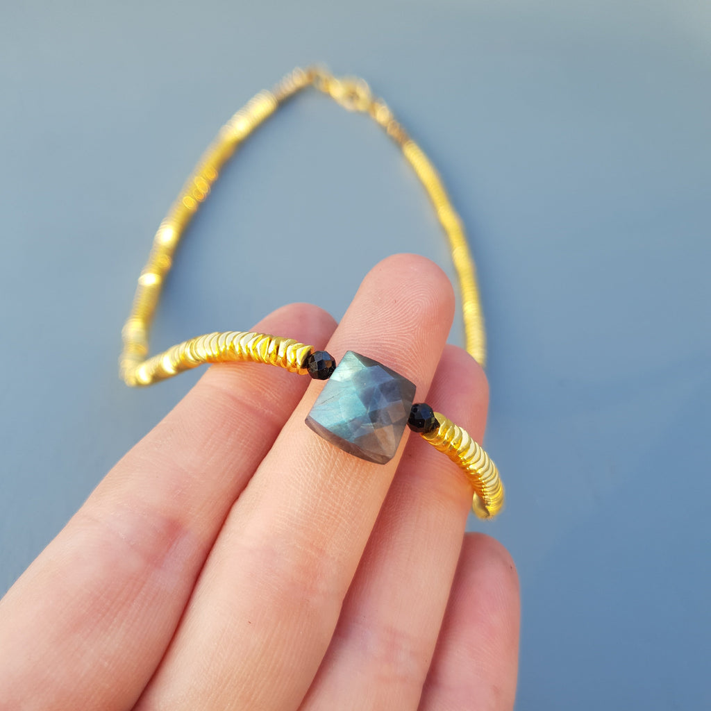 Golden Hematite, Labradorite, Black Spinel & Pyrite Necklace